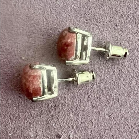 Natural Rhodonite Sterling Silver Studs - Picture 2 of 4